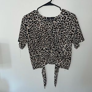 Bershka Tie Front Leopard Shirt